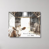 Hereford Cow und Rooster in Barn Leinwanddruck (Vorderseite)