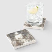 Hereford Cow und Rooster in Barn Steinuntersetzer (Seitenansicht)