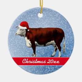 Hereford Cow und Weihnachtsmannmütze Keramik Ornam Keramik Ornament