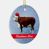Hereford Cow und Weihnachtsmannmütze Keramik Ornam Ornament (Rechts)