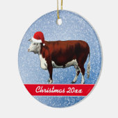 Hereford Cow und Weihnachtsmannmütze Keramik Ornam Ornament (Links)