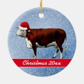 Hereford Cow und Weihnachtsmannmütze Keramik Ornam Ornament (Hinten)