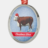 Hereford Cow und Weihnachtsmannmütze Ornament Aus Metall (Links)