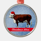 Hereford Cow und Weihnachtsmannmütze Ornament Aus Metall (Vorne)
