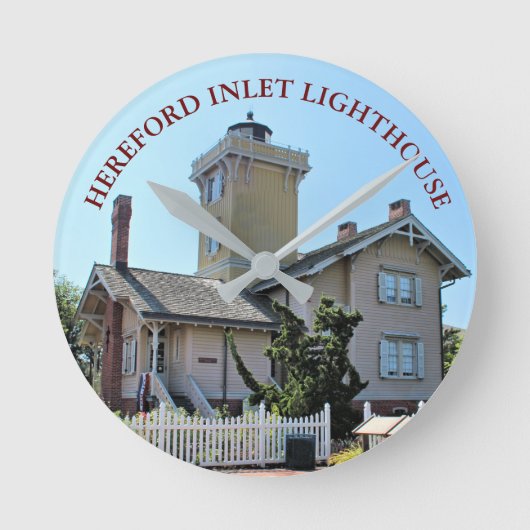 Hereford Inlet Lighthouse, New Jersey Clock Runde Wanduhr (Vorderseite)