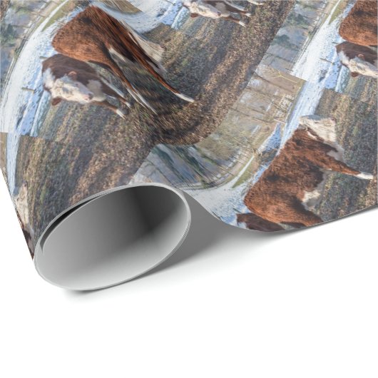 Hereford Kälber in der Winterwiese mit Schnee Geschenkpapier (Rolleneckpunkt)