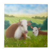 Hereford Kuh mit Kalb-Fliese Fliese (Vorderseite)