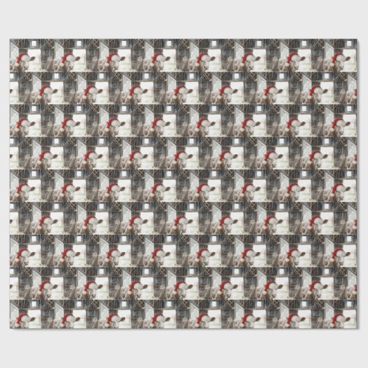 Hereford Kuh mit Santa Cap in Barn Geschenkpapier (Flach)