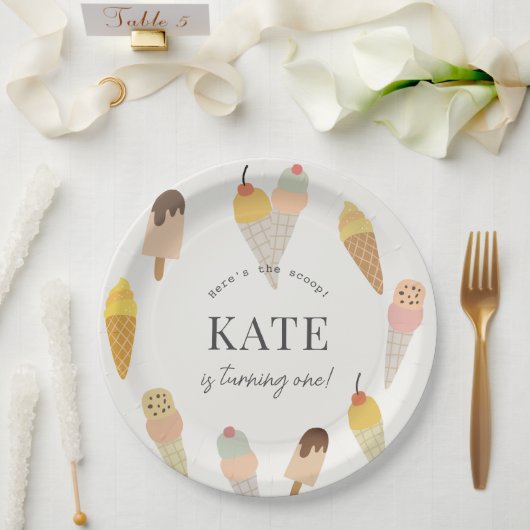 Here's the Scoop Colorful Ice Cream 1st Birthday Pappteller (Hochzeit)