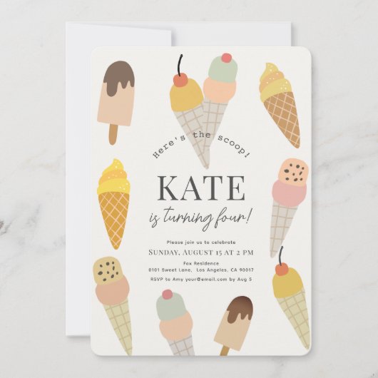 Here's the Scoop Colorful Ice Cream Kids Birthday Einladung (Vorderseite)