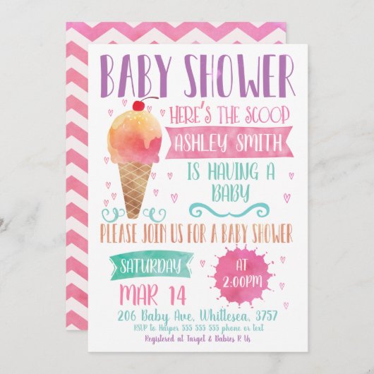 Heres The Scoop Ice-Cream Baby Einladung (Vorne/Hinten)