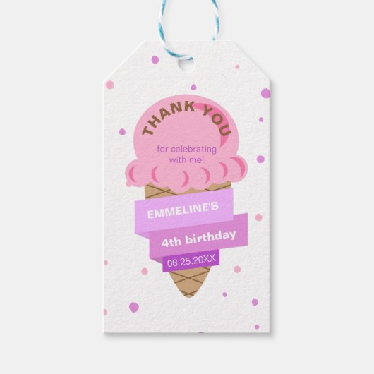 Here's The Scoop Ice Cream Sweet Pink Birthday Geschenkanhänger (Vorderseite)