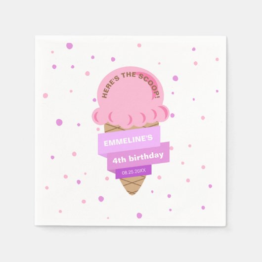 Here's The Scoop Ice Cream Sweet Pink Birthday Serviette (Vorderseite)