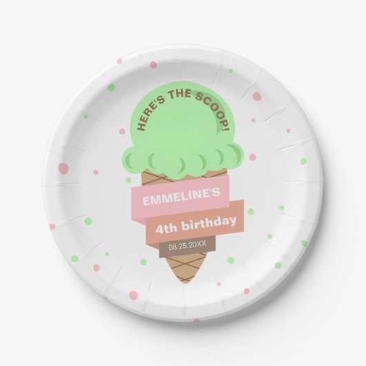 Here's The Scoop Mint Ice Cream Sweet Birthday Pappteller (Vorderseite)