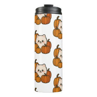 Herfst Drinkfles met Pomeranian en Pompoen Thermosbecher