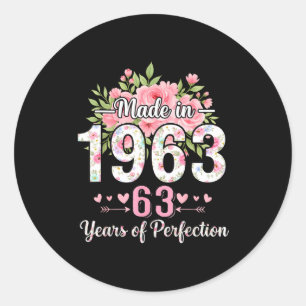 Hergestellt 1963 Floral 63. Geburtstag Frauen 63 J Runder Aufkleber