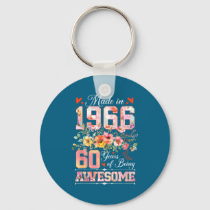 Hergestellt 1966 floral 60. Geburtstag Frauen 60 J Schlüsselanhänger