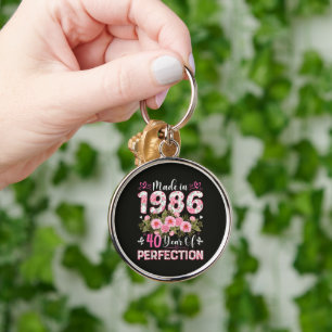 Hergestellt 1986 40 Jahre Perfektion Floral Schlüsselanhänger