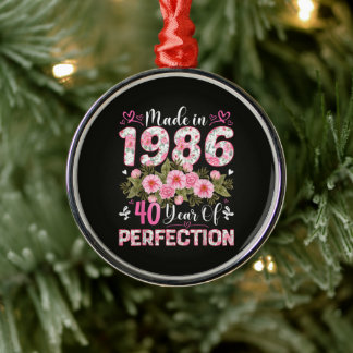 Hergestellt 1986 Floral 40. Geburtstag Frauen Flor Ornament Aus Metall