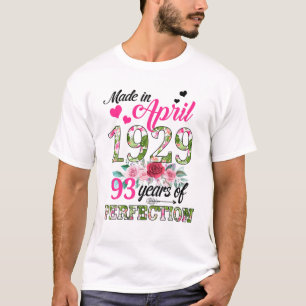 Hergestellt im April 1929 Floral 93 Jahre alt 93Rd T-Shirt