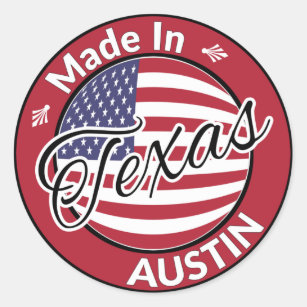 Hergestellt in Austin Texas United Staaten Flag Runder Aufkleber