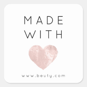 Hergestellt mit Liebe Herz rosa Rose Web-Name einf Quadratischer Aufkleber
