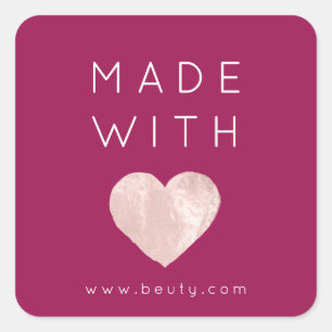 Hergestellt mit Liebe Herz rosa Web-Name einfach M Quadratischer Aufkleber