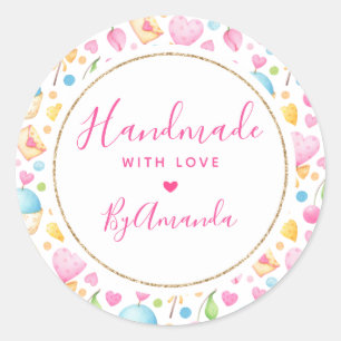 Hergestellt mit Liebe Herz und Muffins Muster Runder Aufkleber