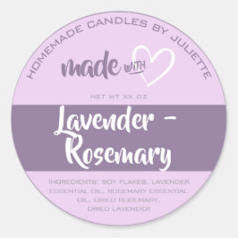Hergestellt mit Liebe Herzkerzen Packung Lavendel Runder Aufkleber