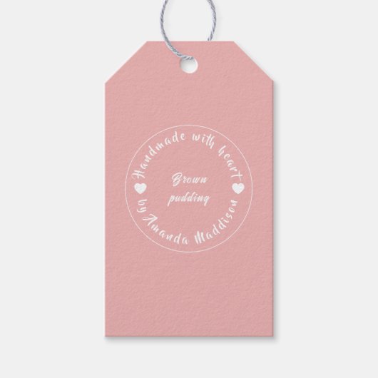 Hergestellt mit Liebe Rosa Herz Backdesign Geschenkanhänger (Vorderseite)