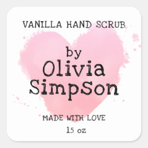 Hergestellt mit Liebe rosa Herz Kleine Unternehmen Quadratischer Aufkleber