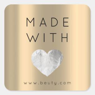 Hergestellt mit Liebe Sepia Gold Web Name Grau Quadratischer Aufkleber