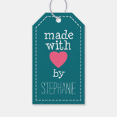 Hergestellt mit Liebe von Ihnen - heiß rosa und bl Geschenkanhänger (Vorderseite)