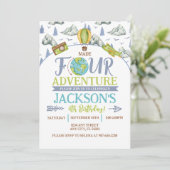 Hergestellt Vier Abenteuer 4. Geburtstag Einladung (Stehend Vorderseite)