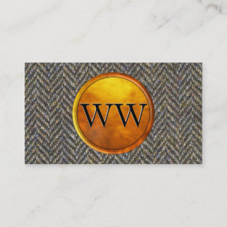 Heringbone-Tweed, Messing- und Gold-Monogramm Visitenkarte