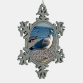 Heringsmöwe auf einem Holzzaun Schneeflocken Zinn-Ornament (Links)