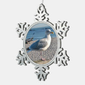 Heringsmöwe auf einem Holzzaun Schneeflocken Zinn-Ornament (Rechts)