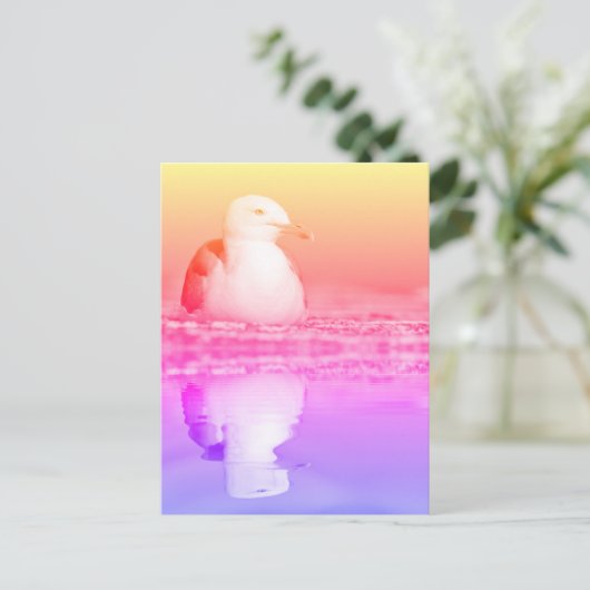 Heringsmöwe mit großer Reflexion über Wasser Postkarte (Stehend Vorderseite)