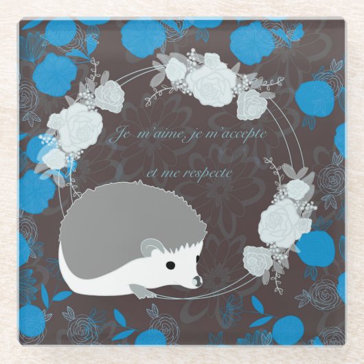 hérisson, fleur de vie, bleu, mandala, zen chakra glasuntersetzer (Vorderseite)