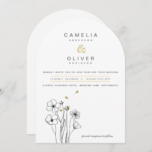Heritage Bee Modern Botanical Wedding Einladung (Vorne/Hinten)