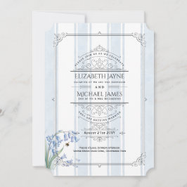 Heritage Bluebells and Bees Floral Stripe Wedding  Einladung