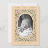 Heritage Blumenrahmen Oval Foto Geburt Einladung (Vorderseite)