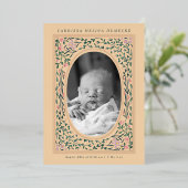 Heritage Blumenrahmen Oval Foto Geburt Folieneinladung (Stehend vorne)