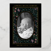 Heritage Blumenrahmen Oval Foto Schwarze Geburt Folieneinladung (Vorderseite)