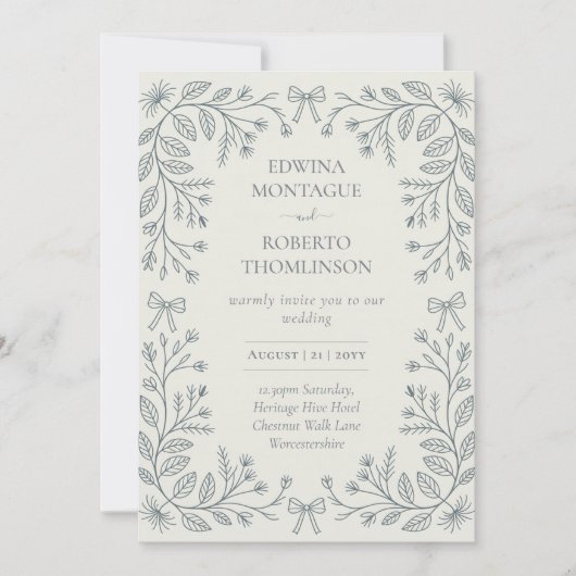 Heritage Botanical Bows Frame Elegant Wedding Einladung (Vorderseite)