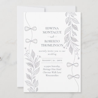 Heritage Botanical Ribbon Line Art Elegant Wedding Einladung