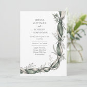 Heritage Botanical Ribbon Twist Elegant Green Wedd Einladung (Stehend Vorderseite)
