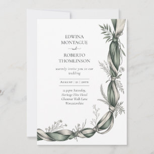 Heritage Botanical Ribbon Twist Elegante Grüne Hoc Einladung