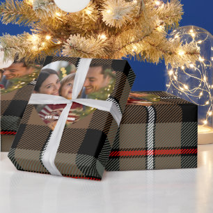 Heritage Braun und Rot Tartan Weihnachtsfoto Geschenkpapier