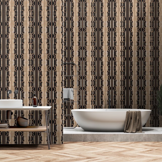 Heritage Chain Stripe (Schwarz + Sand) Luxus Tapete (Badezimmer)